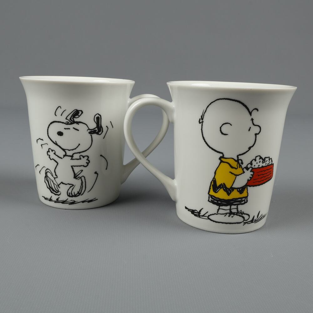 Lot of 2 Peanuts Snoopy Charlie Brown Fancy Mug Dinner R Squared Zrike Coffee